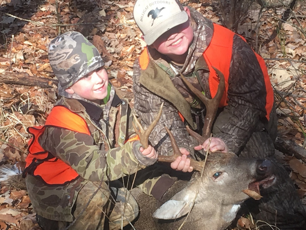 Max Bullock (left) & GW Boileau (right) pose with a buck taken in December.